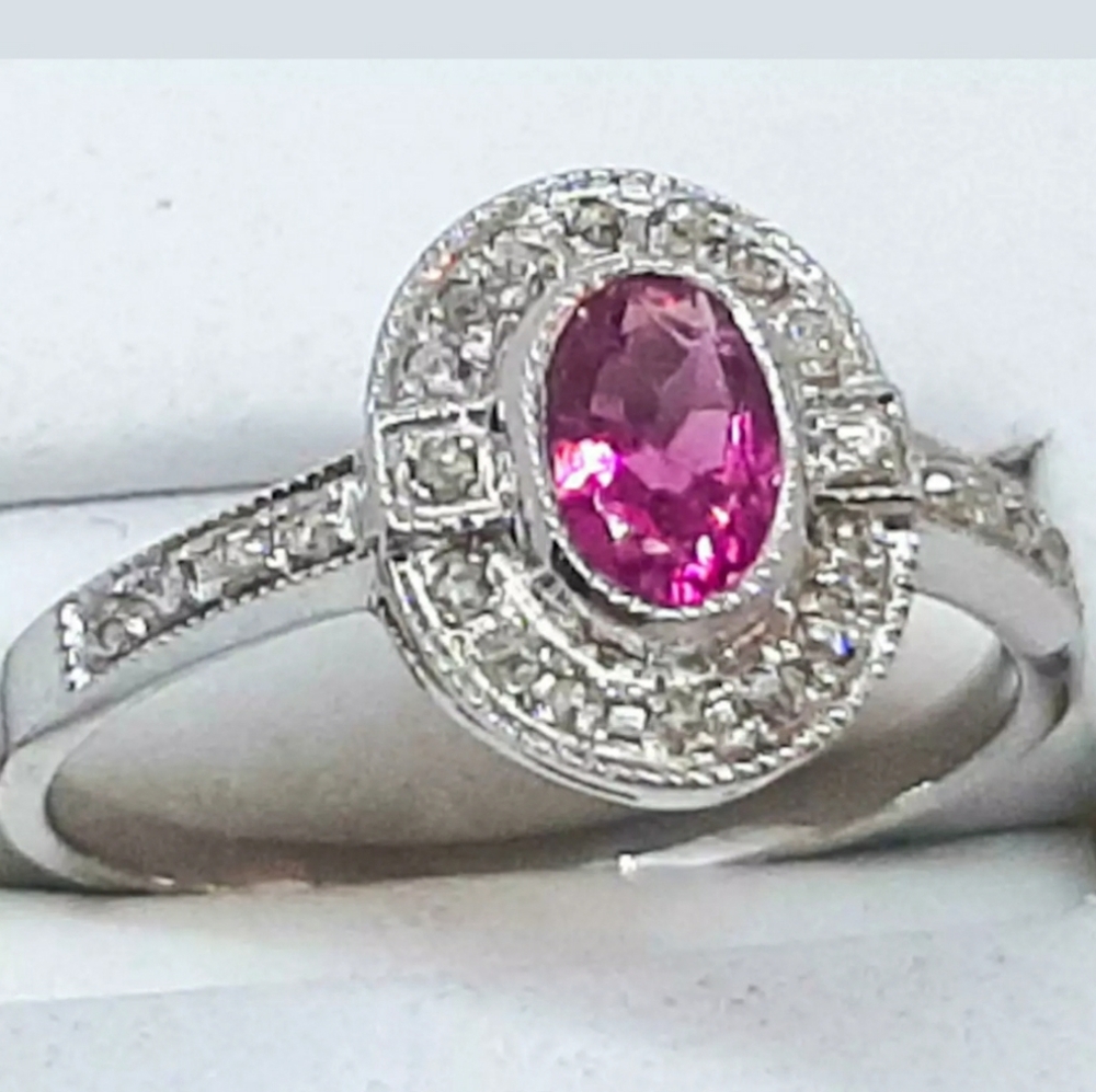 Lovely Antique Rhodolite Garnet and Diamond Ring
